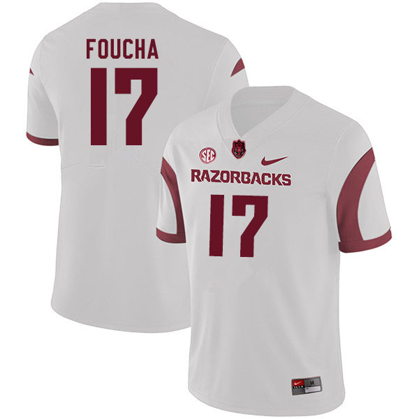 Men #17 Joe Foucha Arkansas Razorbacks College Football Jerseys Sale-White